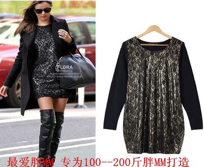 秋日優(yōu)雅之選 胖太太歐美氣質(zhì)寬松連衣裙，顯瘦復(fù)合蕾絲打造自信風(fēng)采